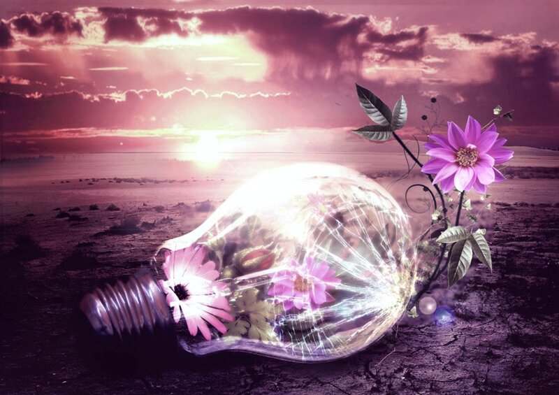 Light Bulb with Flowers — Purple