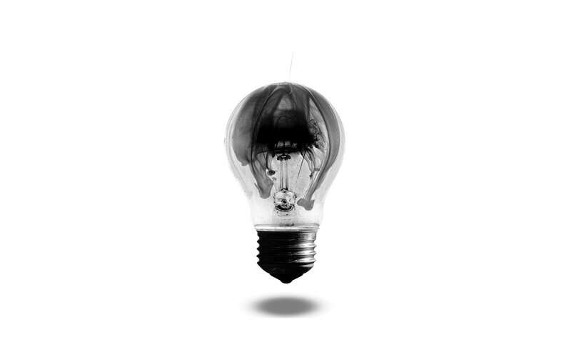 light bulb with ink inside