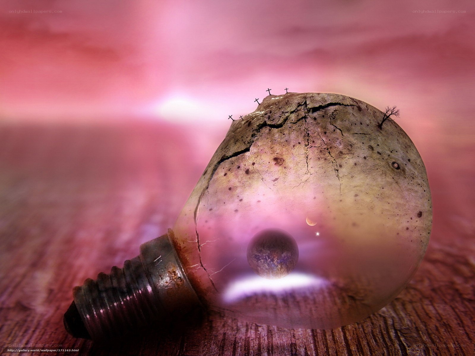 Light bulb with miniature world