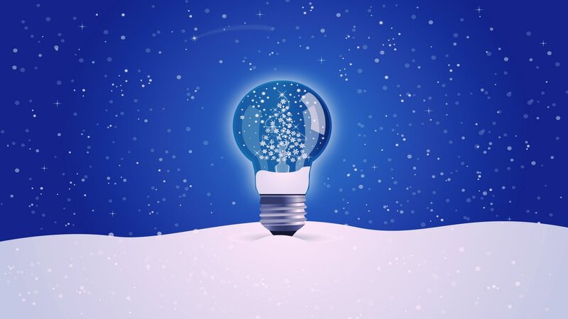 light bulb with snowflake tree