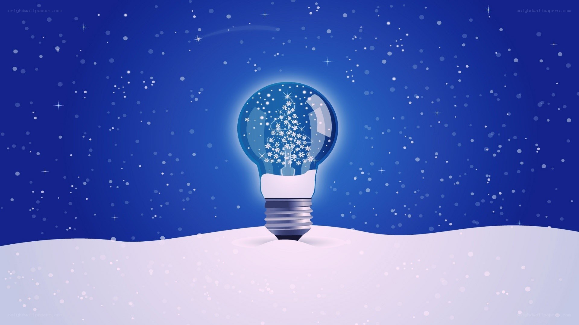 light bulb with snowflake tree