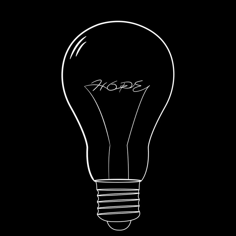 Light Bulb with Text — Black, Minimalist