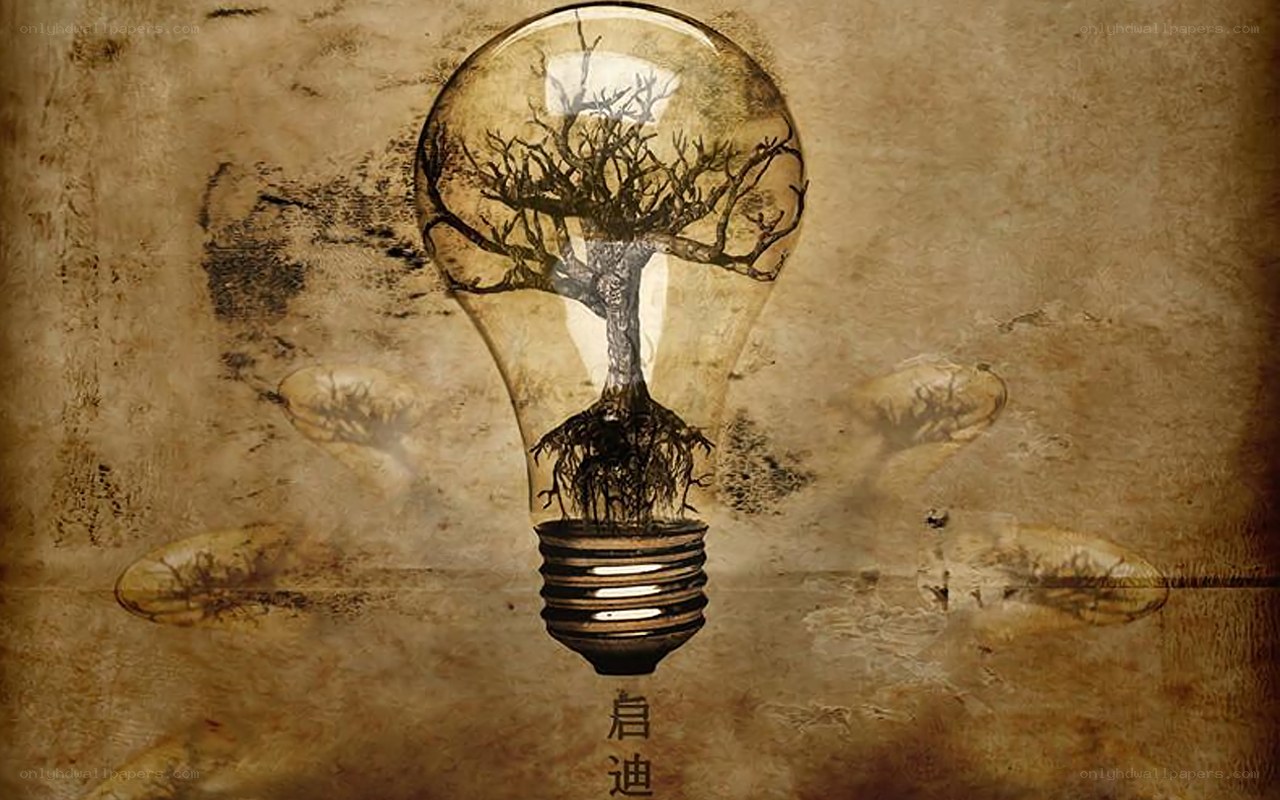 Light bulb with tree inside
