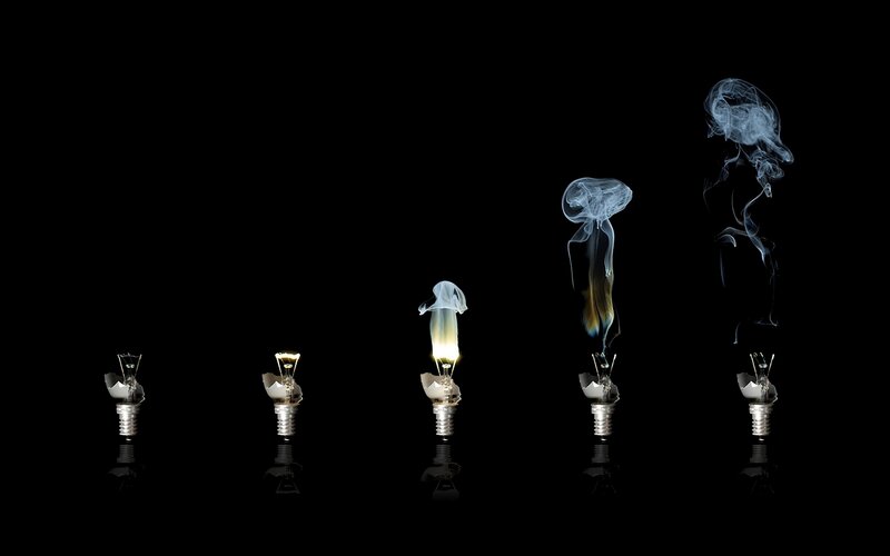 Light bulbs in various stages of failure