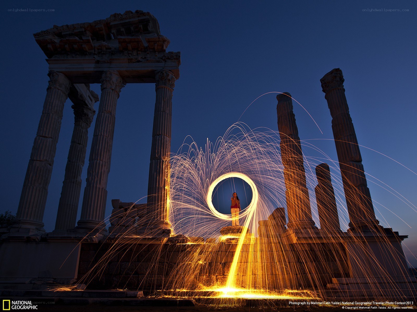 Light painting at ancient ruins