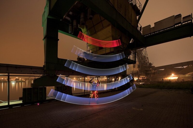 Light painting at industrial port