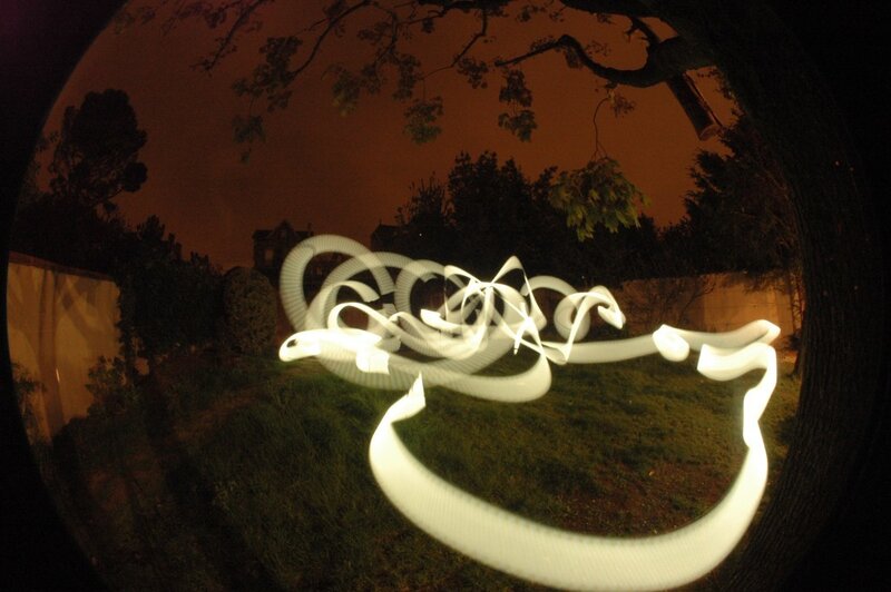 Light painting in a garden at night