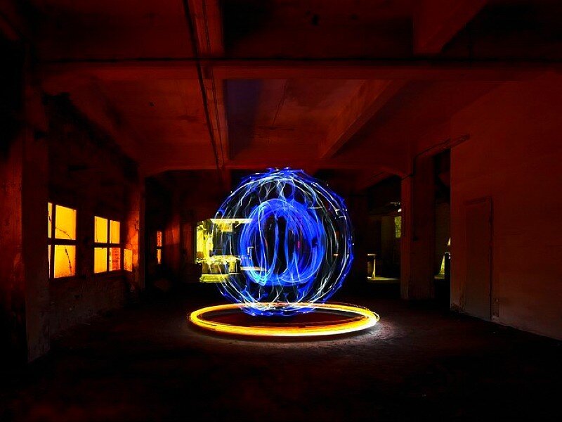 Light painting in abandoned building