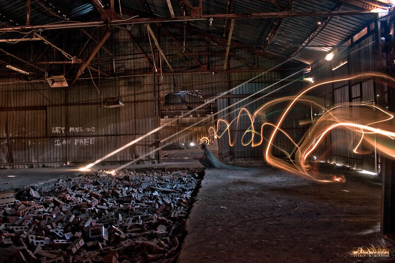 Light painting in an abandoned warehouse