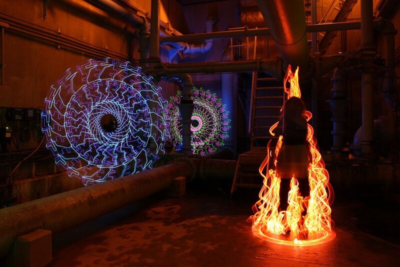 Light painting in industrial space