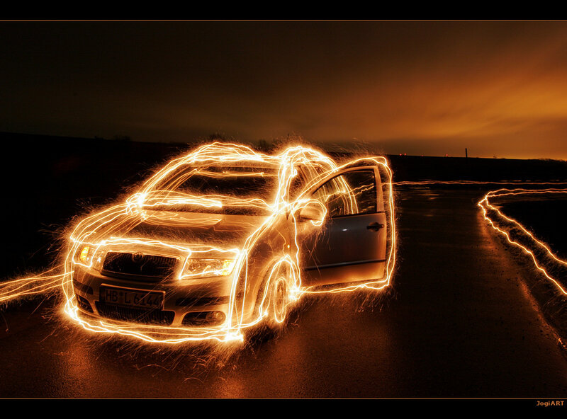Light painting of a car