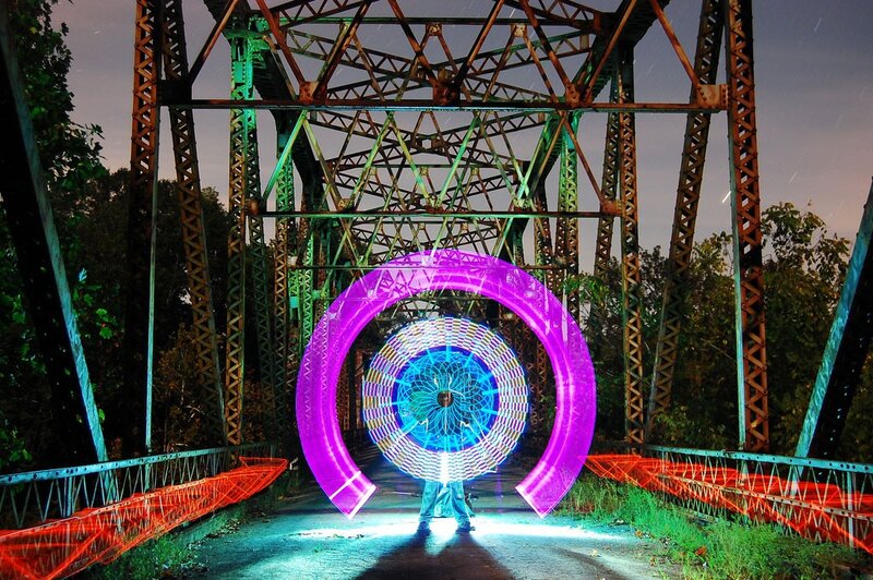 Light painting on a bridge