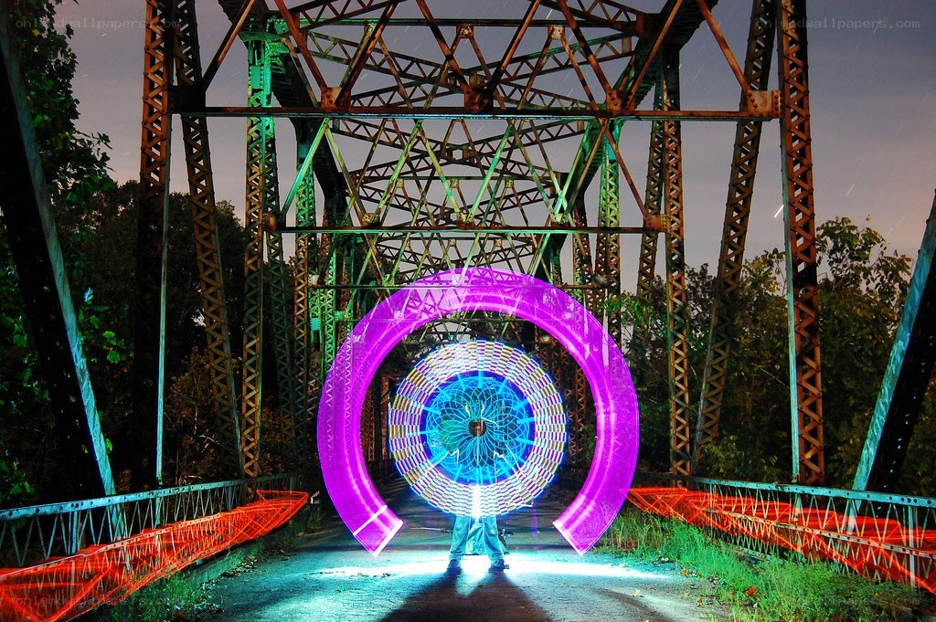 Light painting on a bridge