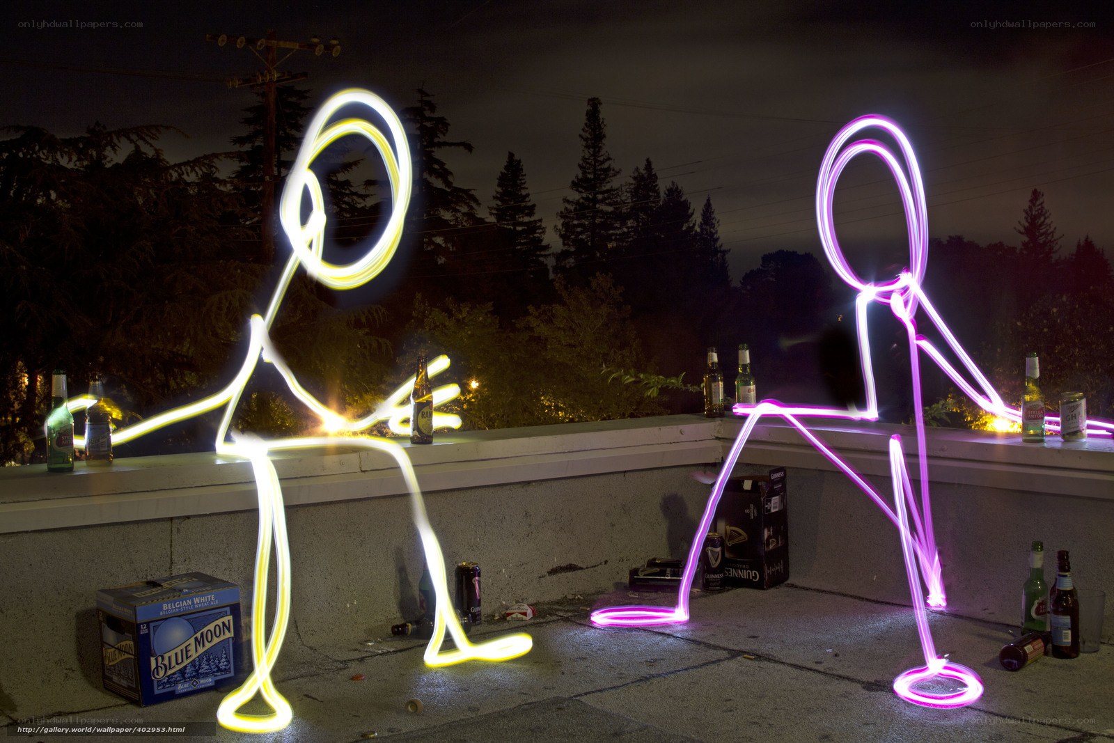 Light painting on a rooftop