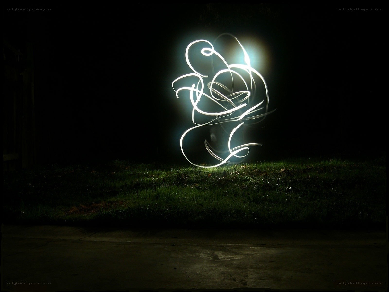 Light painting on grass at night