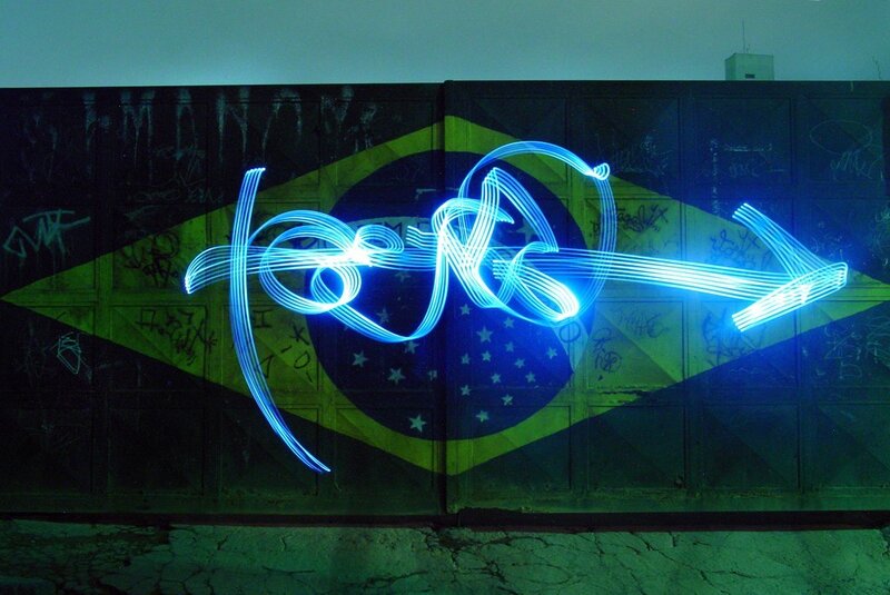 Light painting over Brazilian flag
