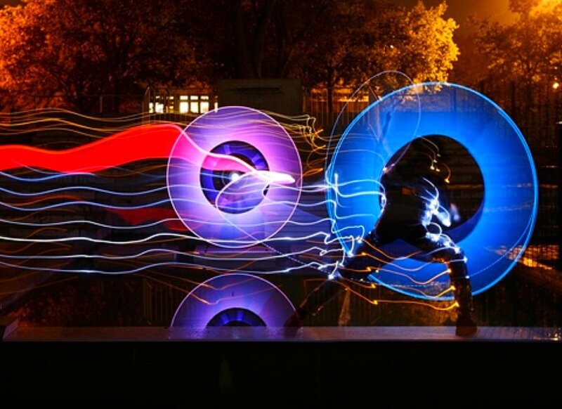 Light painting performance at night