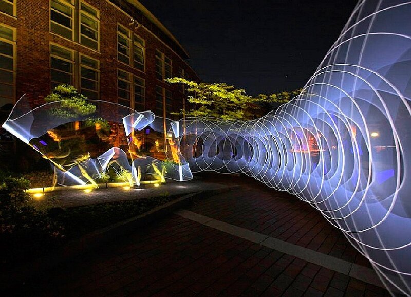 Light painting sculpture at night