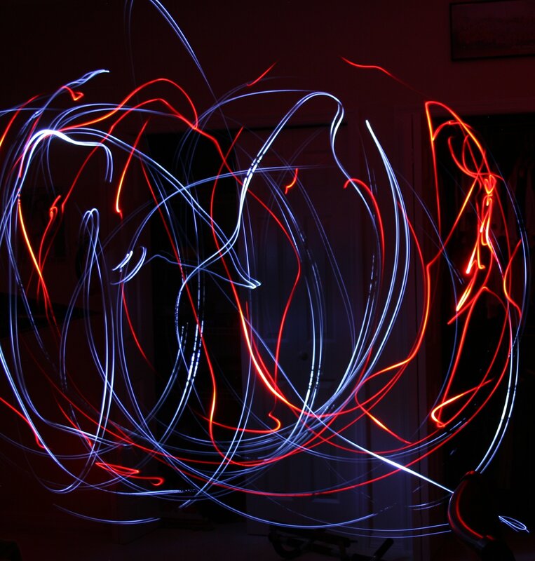 Light painting with red and blue lights