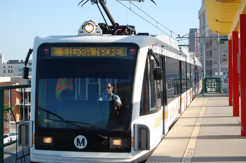 Light rail train at station
