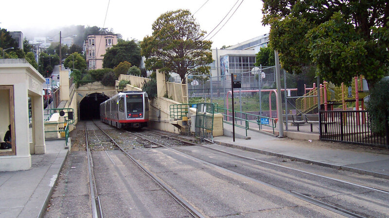 Light Rail Train Exiting Tunnel