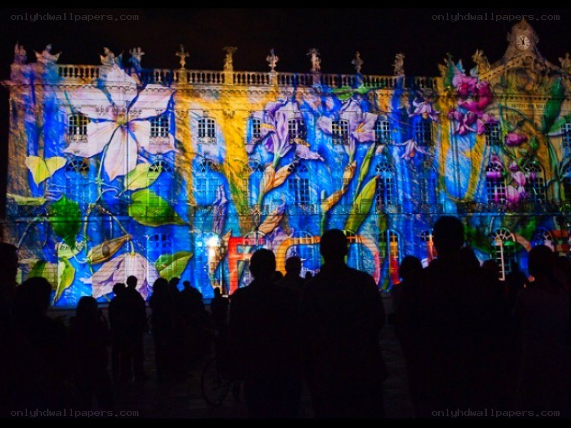 Light show on historic building