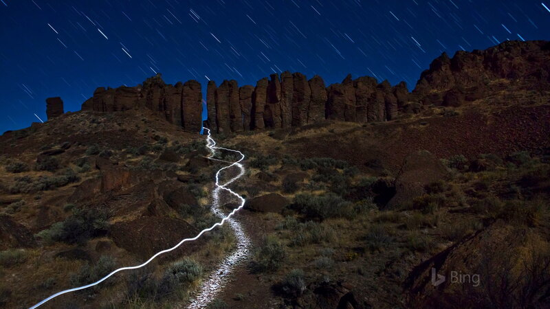 Light Trail on Rocky Path