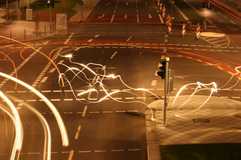 Light Trails at Intersection — Orange