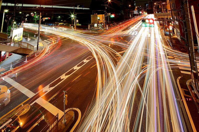 Light Trails at Intersection — White