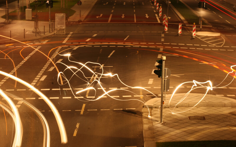 Light Trails at Intersection — Yellow