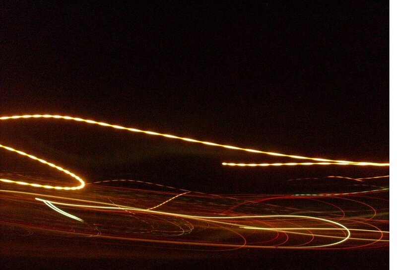 Light Trails at Night — Black, Dynamic, Photograph, Lights, Dark Sky
