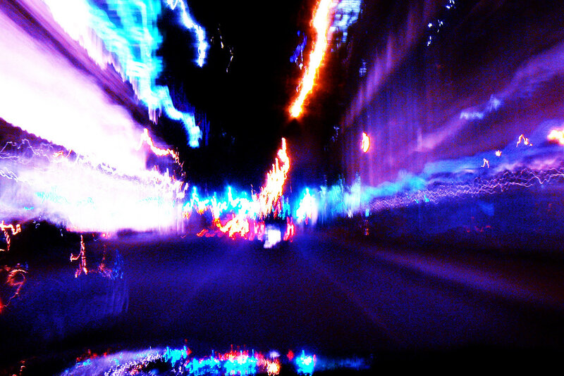 Light Trails at Night — Blue, Dynamic, Abstract, Lights, Motion Blur