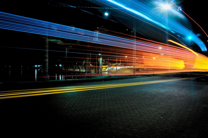 Light Trails at Night — Blue, Dynamic, Photograph, Street