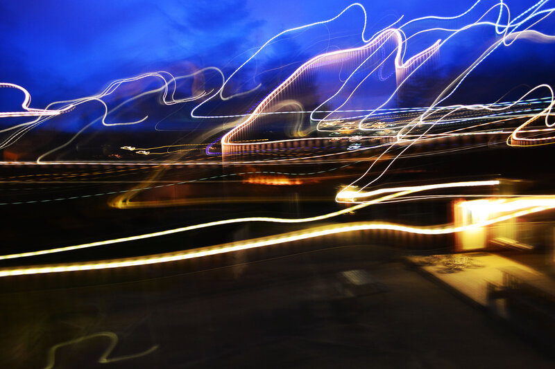 Light Trails at Night — Blue, Dynamic, Photograph