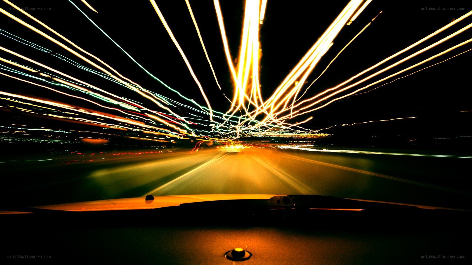 Light trails at night from a moving car