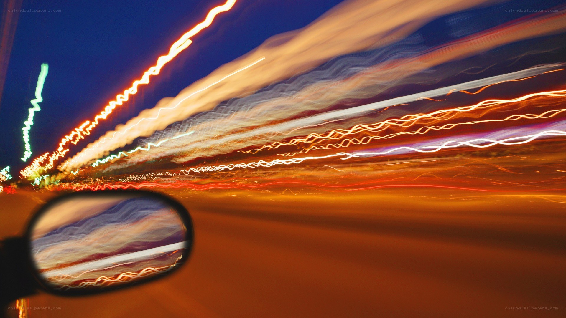 Light trails at night from a moving car