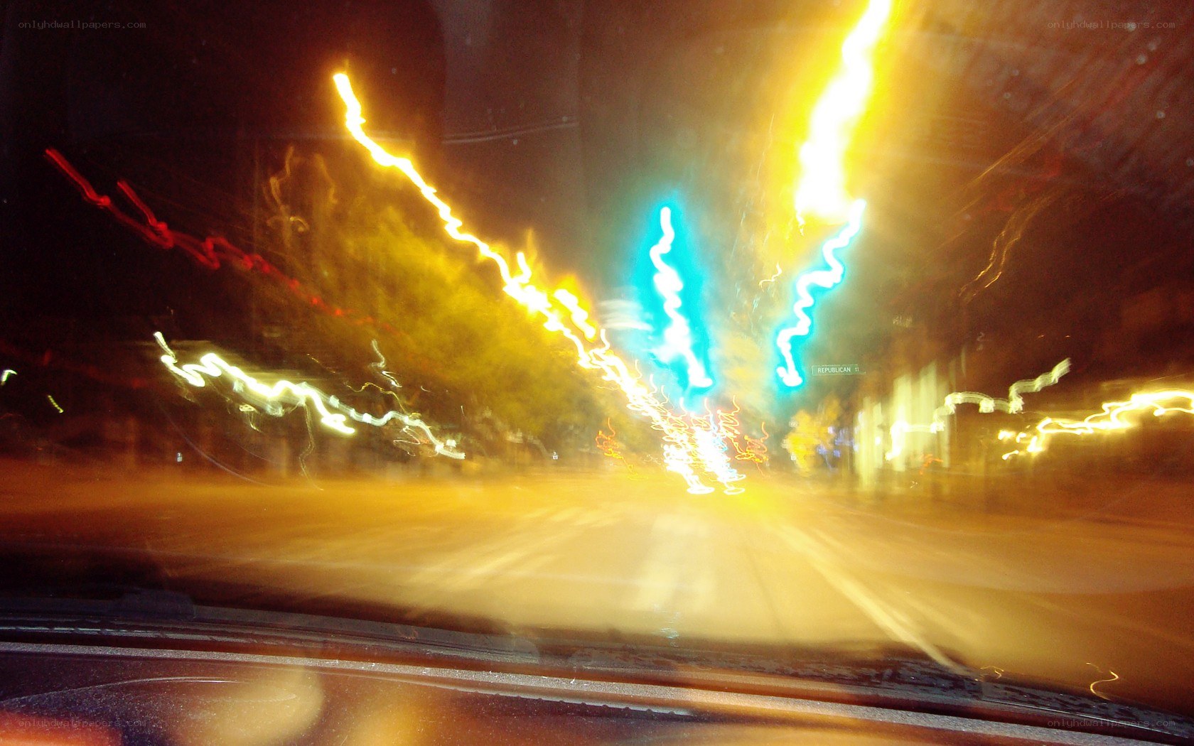 light trails at night from car