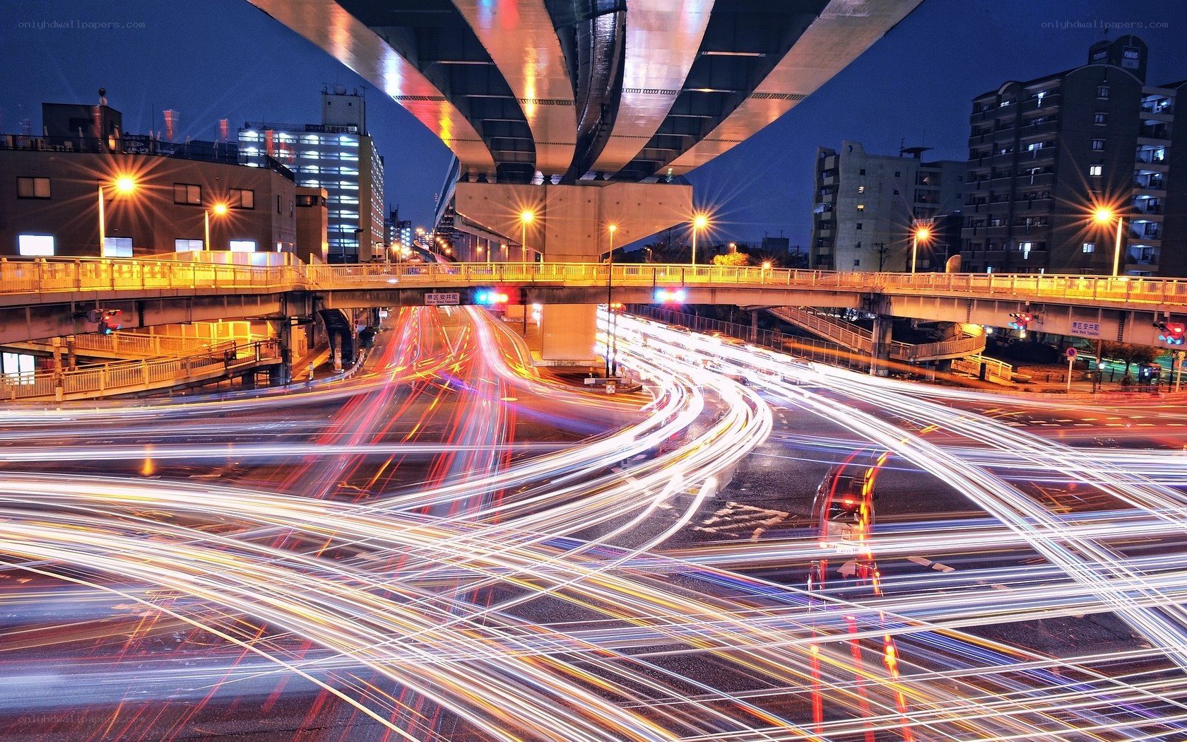 Light trails at night in a city