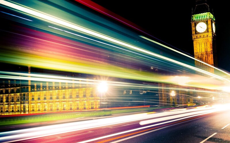 Light trails at night in London