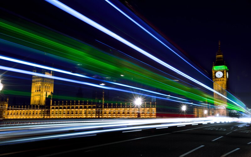 Light trails at night in London