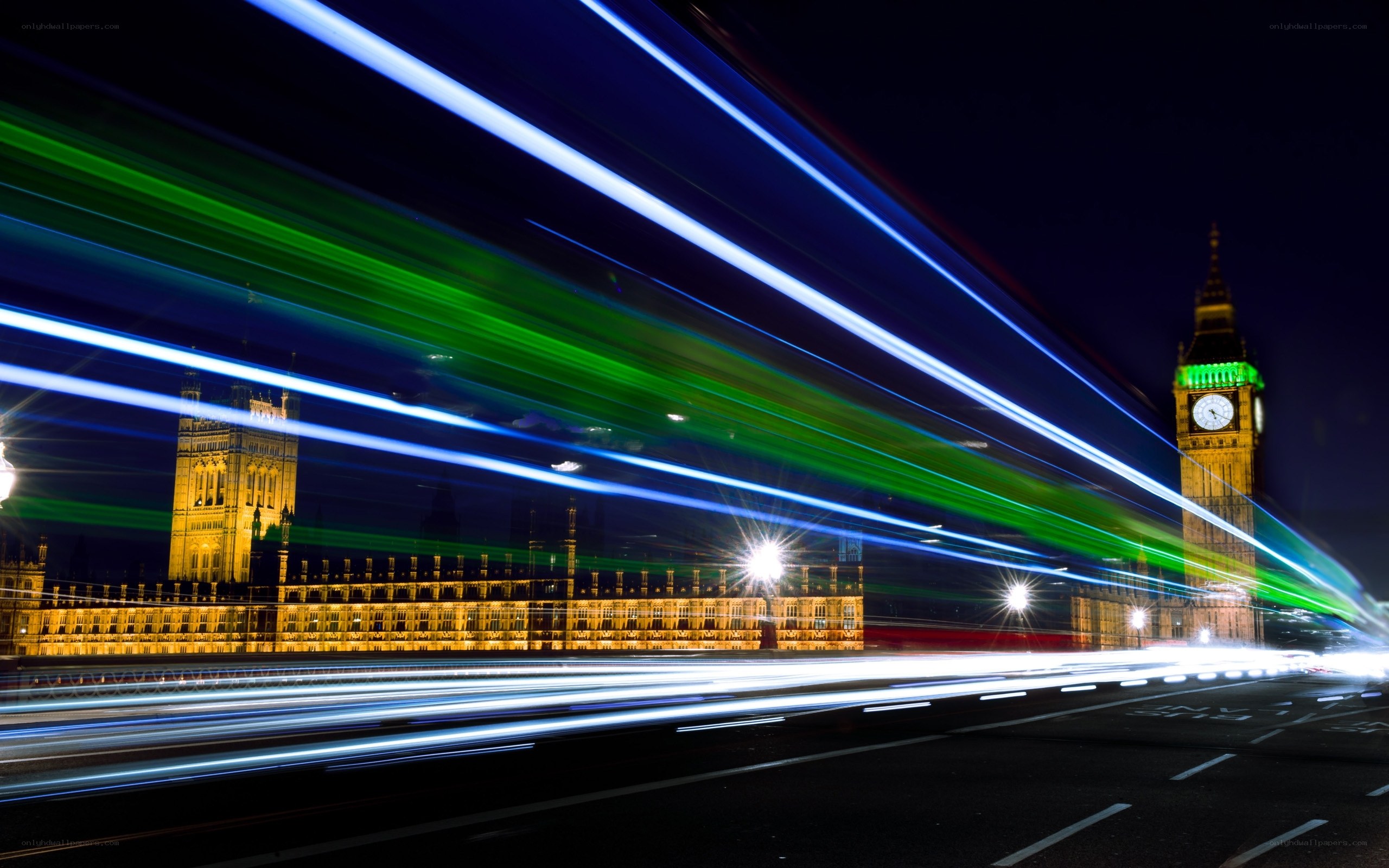 Light trails at night in London