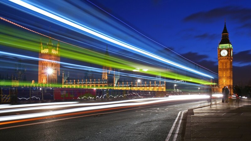 Light trails at night in London