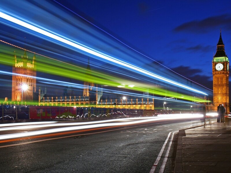 Light trails at night in London