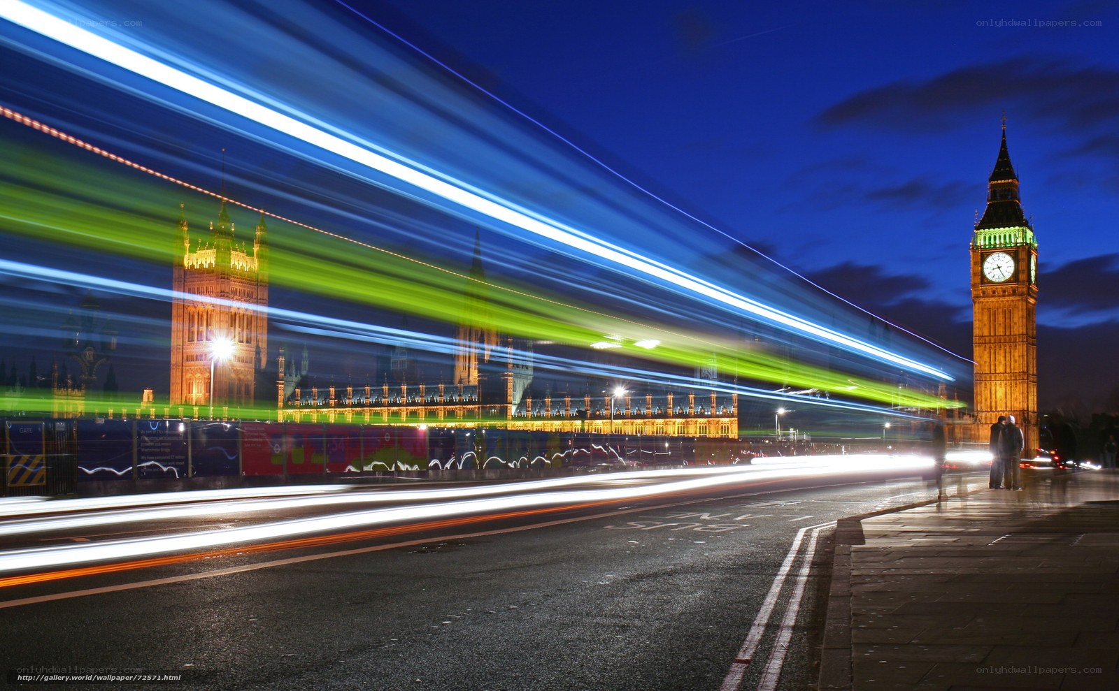 Light trails at night in London