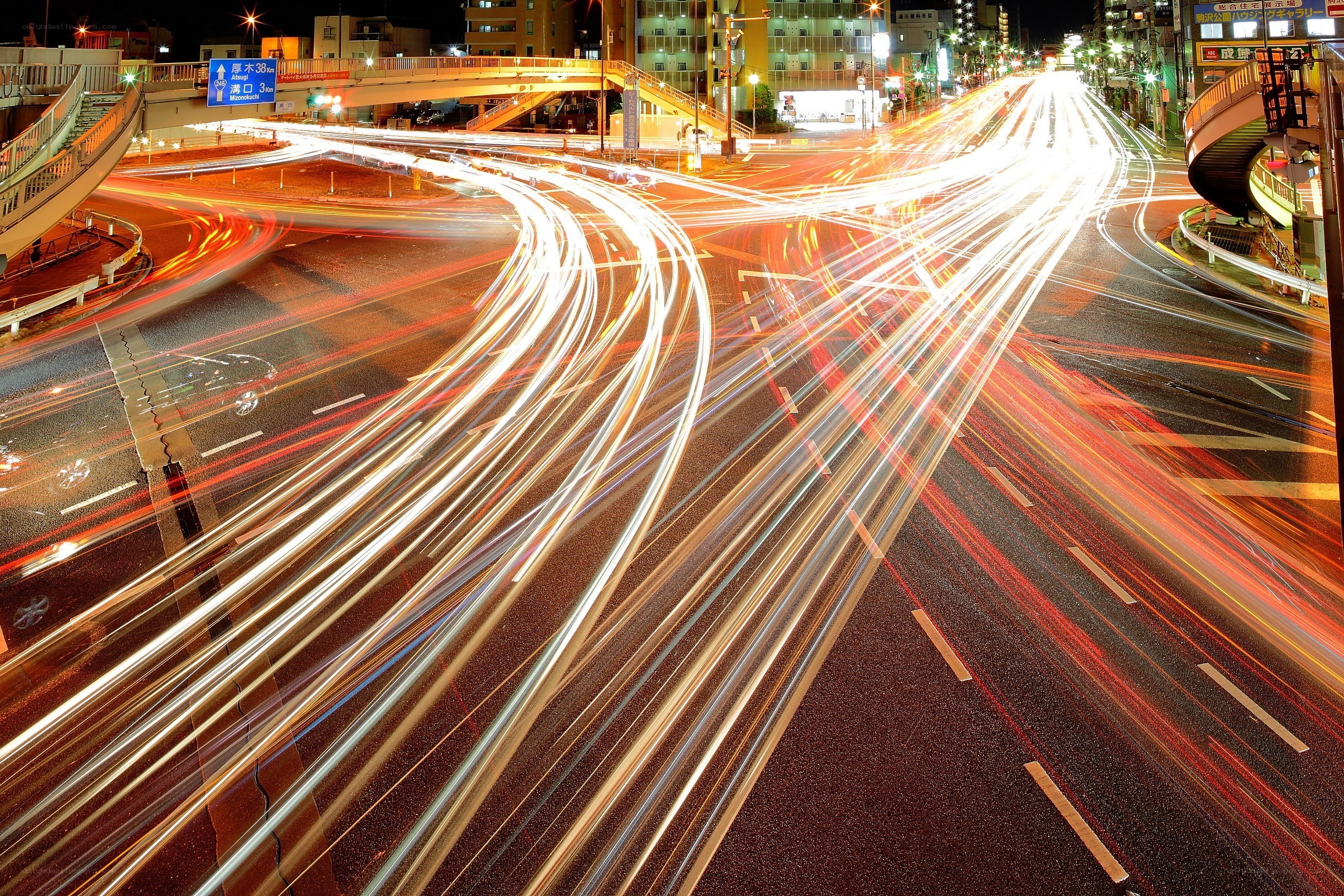 Light trails at night intersection