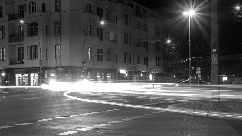 Light Trails at Night Intersection — Black