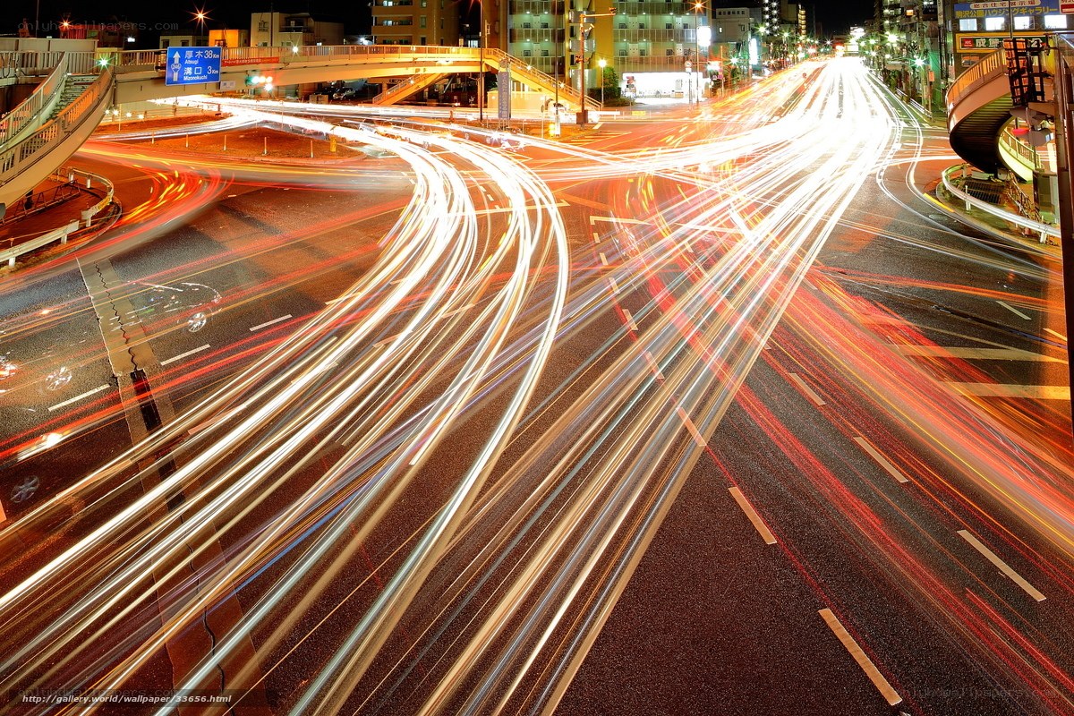 Light trails at night intersection
