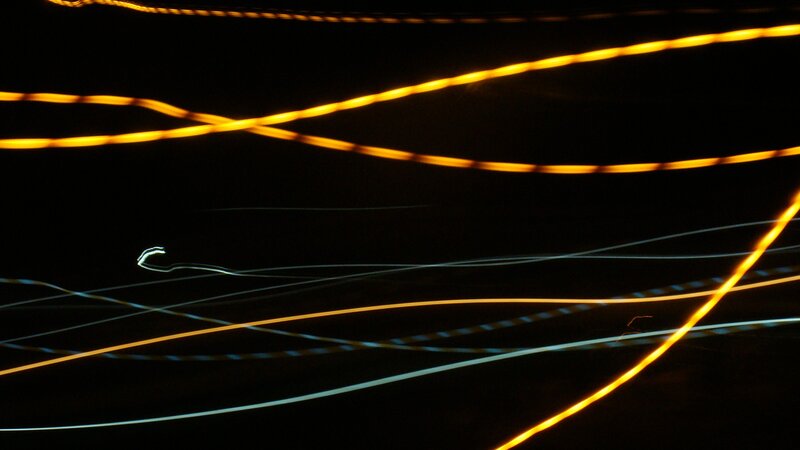 Light Trails at Night — Yellow, Dynamic, Abstract, Lights, Darkness