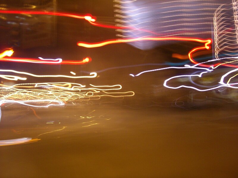 Light Trails at Night — Yellow, Dynamic, Abstract, Lights, Motion Blur, Dark Background