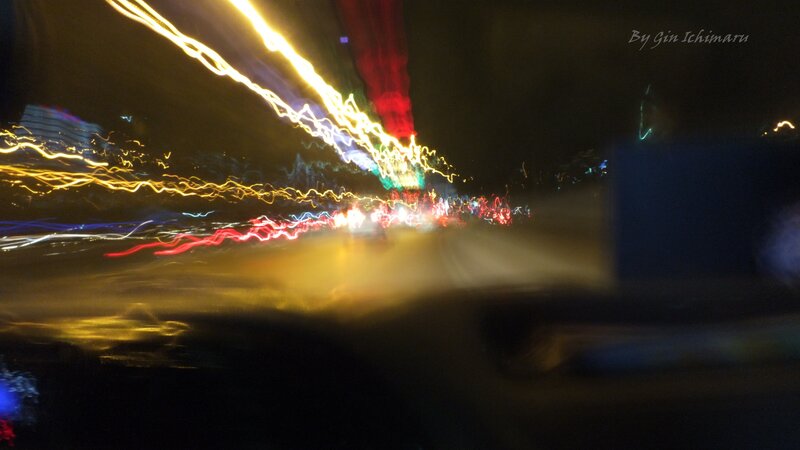 Light Trails at Night — Yellow, Dynamic, Photograph, Lights, Car Interior